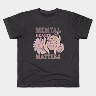 Mental Health Matters Awareness Flowers and Butterflies Kids T-Shirt